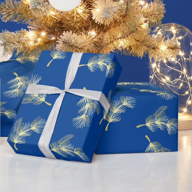 Papier Cadeau Emballage de cadeaux de Noël en or bleu marine (Vacances)