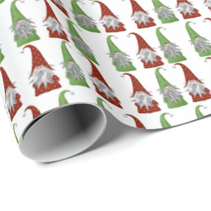 Papier Cadeau Emballage de lutin de Noël scandinave rouge et ver
