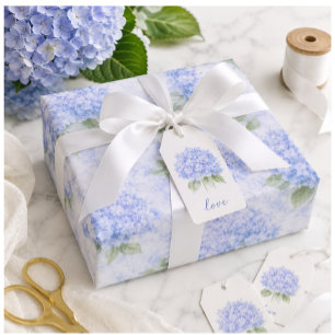 Papier Cadeau Emballage de mariage à l'aquarelle Hortensia bleue