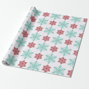 Papier Cadeau Emballage de Noël rue flocon de neige rouge, vert