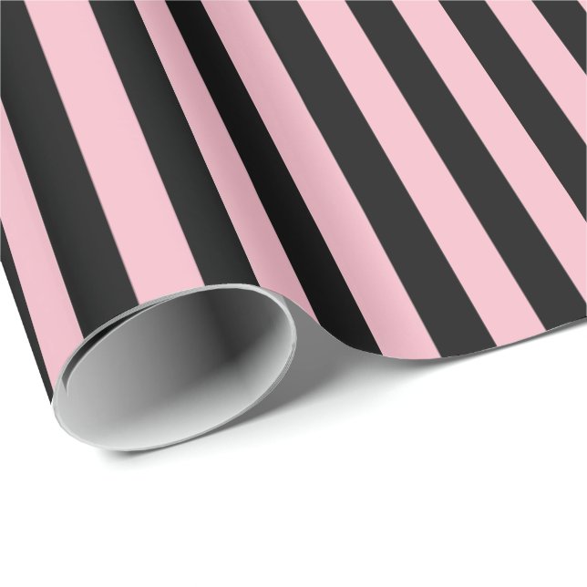 Papier Cadeau Emballage des rayures Papier-Noires et roses (Coin rond)