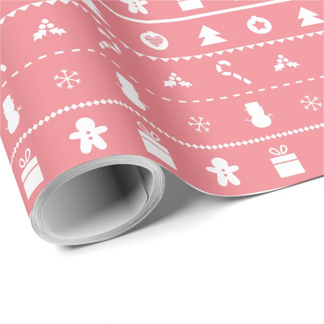 Papier Cadeau Emballage élégant moderne blanc rose d'icônes de (Coin rond)
