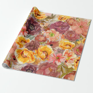 Papier Cadeau Emballage floral aquarelle orange brûlé élégant