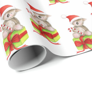 Papier Cadeau Emballage mignon de Noël blanc d'art de koala et