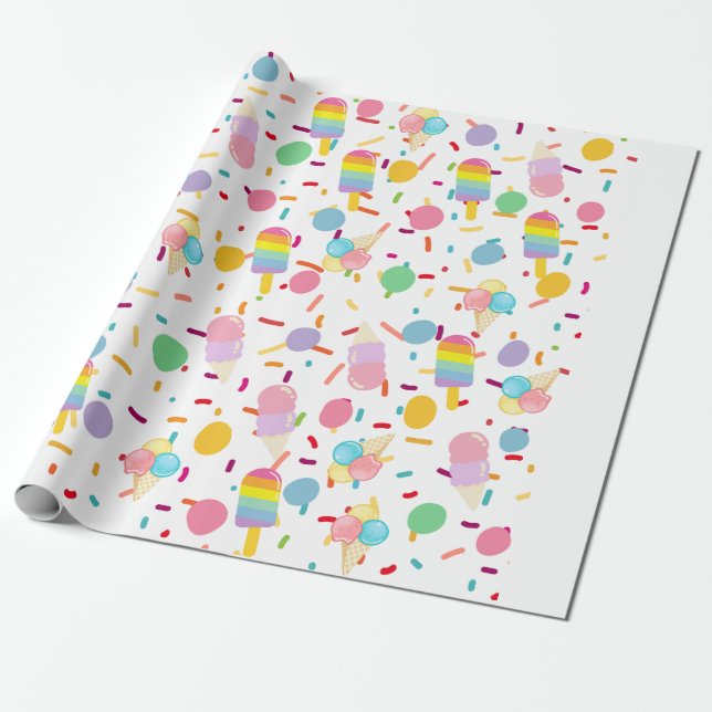 Papier Cadeau Emballage motif crème glacée (Déroulé)