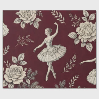 Papier Cadeau Emballage Noël Toile Ballerine - Bordeaux