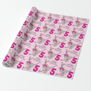 Papier Cadeau Emballage rose nommé de 5ème anniversaire de
