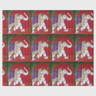 Papier Cadeau Emballage rouge et vert d'éléphant indien d'art de