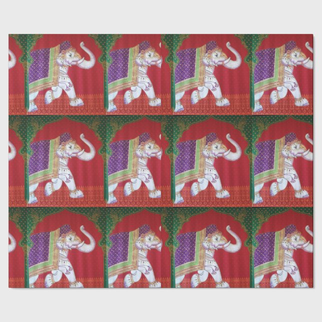 Papier Cadeau Emballage rouge et vert d'éléphant indien d'art de (Couture)