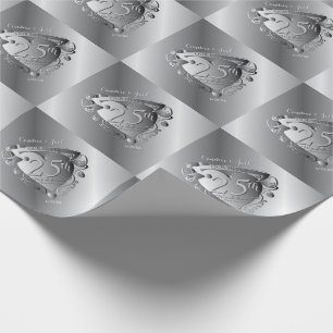 Papier Cadeau Emblème du coeur d'argent du 25e Mariage