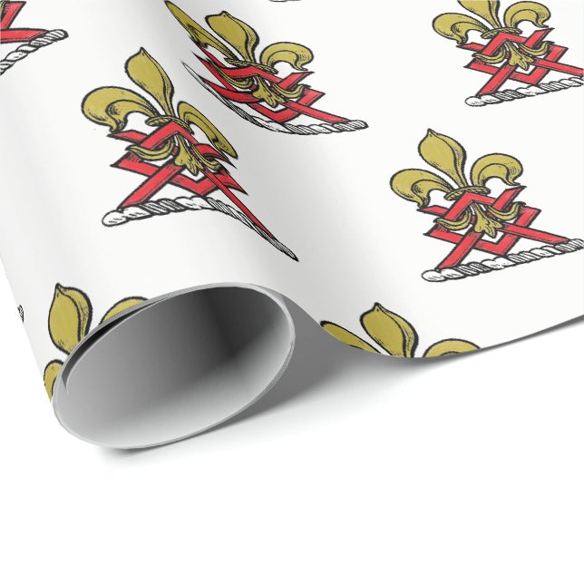 Papier Cadeau Emblème Preppy Gold Red Heraldic Crest Fleur de Li (Coin rond)