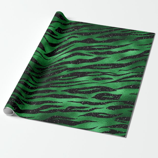 Papier Cadeau Emerald Green et Black Glam Poster de animal (Déroulé)