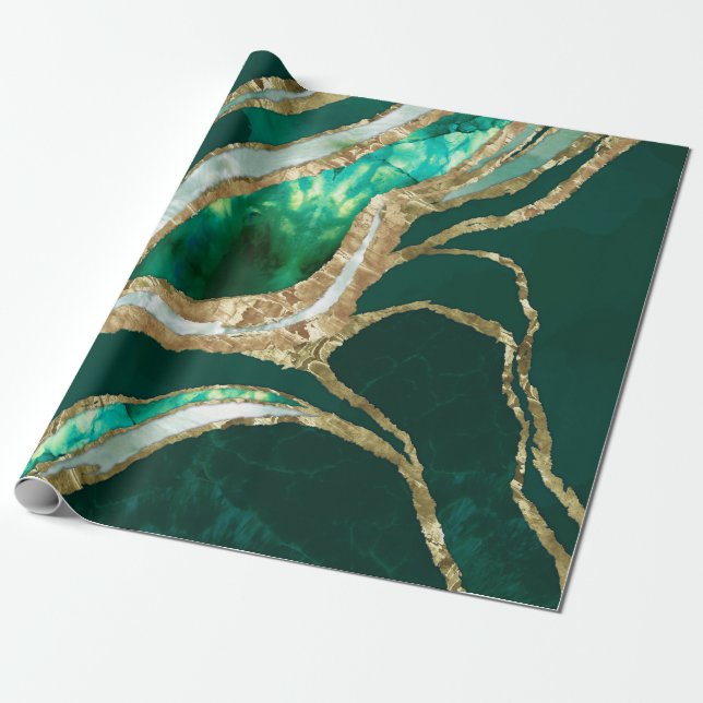 Papier Cadeau Emerald Green et Gold abstrait (Déroulé)