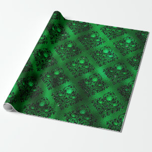 Papier Cadeau Emerald Green Glam Damask Rose Motif