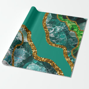 Papier Cadeau Emerald Green & Gold Agate Parties scintillant