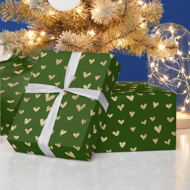 Papier Cadeau Emerald Green Gold Foil Love Hearts Wrapper Papier (Vacances)