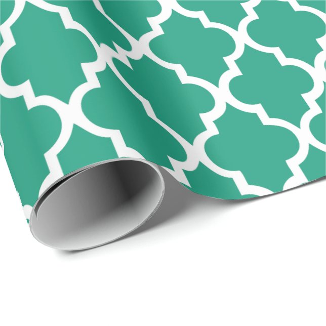 Papier Cadeau Emerald Green Quatrefoil Motif (Coin rond)