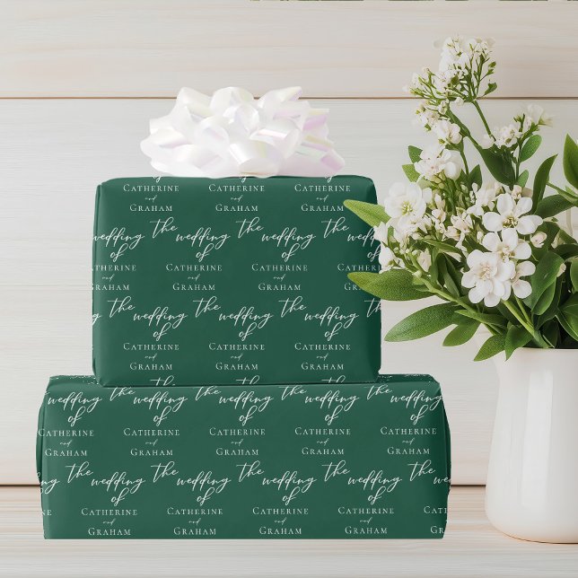 Papier Cadeau Emerald Green Typographie Mariage personnalisé (Créateur téléchargé)