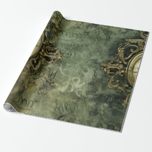 Papier Cadeau Émeraude Green Rustic Steampunk Horloge (4)