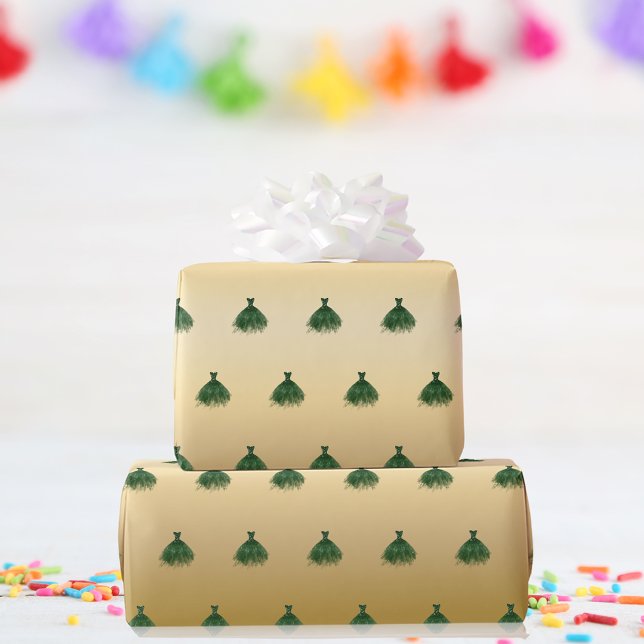 Papier Cadeau Émeraude robe d'or vert fille anniversaire (Créateur téléchargé)