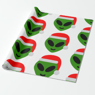 Papier Cadeau emoji alien père Noël vert