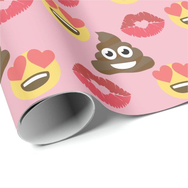 Papier Cadeau Emoji mignon dans l'amour, l'emoji de dunette et (Coin rond)