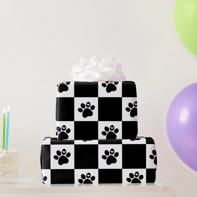 Papier Cadeau Empreinte Carré noir et blanc (Cadeaux de fête)