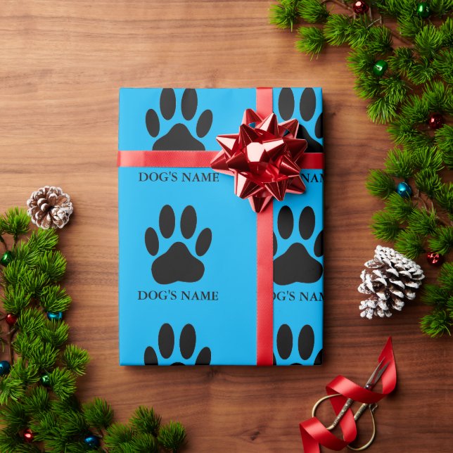 Papier Cadeau Empreinte de chien noir et bleu (Cadeau de vacances)