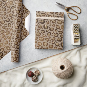 Papier Cadeau Empreinte de léopard Brown Gold Parties scintillan