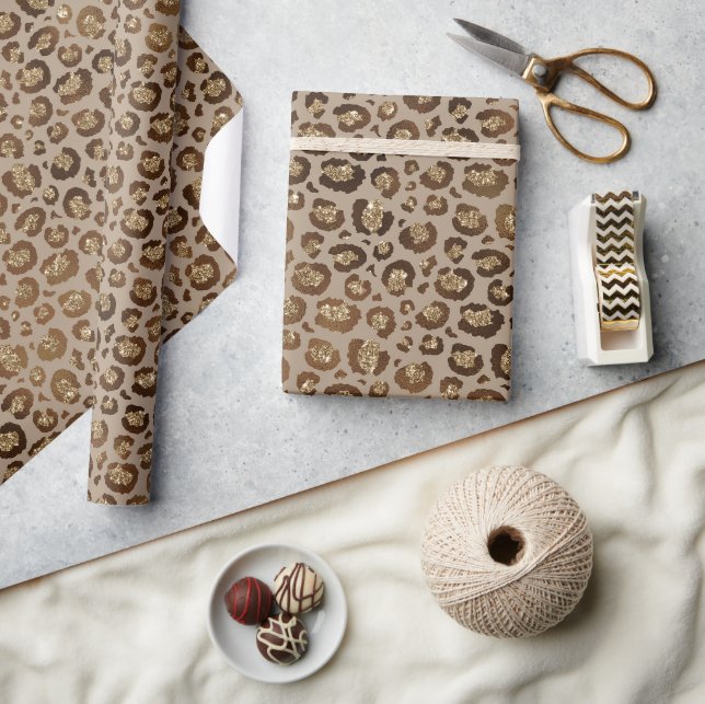 Papier Cadeau Empreinte de léopard Brown Gold Parties scintillan (Artisanat)