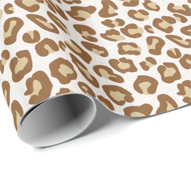 Papier Cadeau Empreinte de léopard de neige, beige, tan et crème (Coin rond)