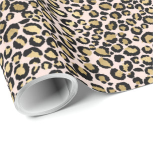 Papier Cadeau Empreinte de léopard d'or rose