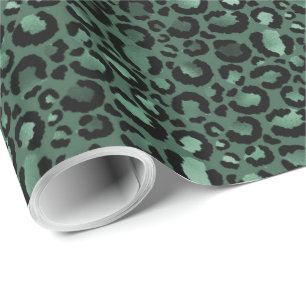 Papier Cadeau Empreinte de léopard Emerald Green
