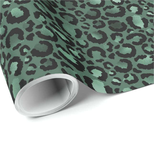 Papier Cadeau Empreinte de léopard Emerald Green (Coin rond)