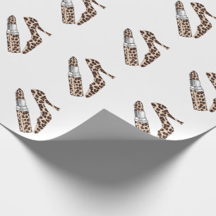 Papier Cadeau Empreinte de léopard Girly de rouge à lèvres et