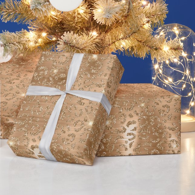 Papier Cadeau Empreinte de léopard Gold Glam Parties scintillant (Vacances)
