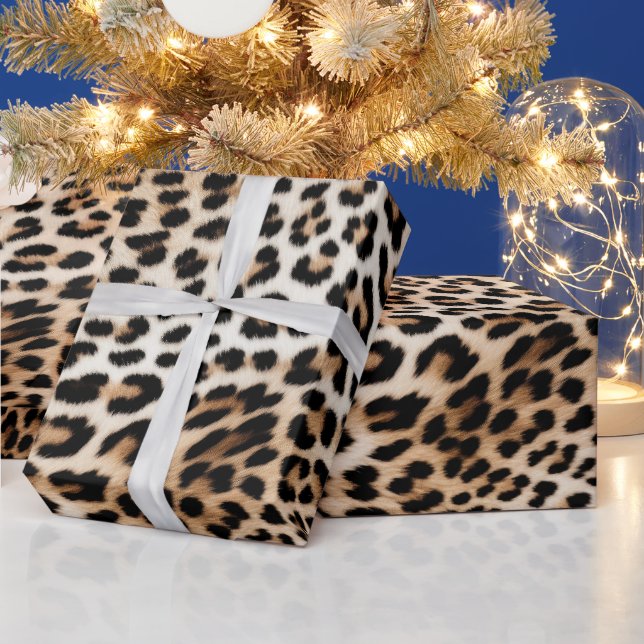 Papier Cadeau Empreinte de léopard noir crème (Vacances)