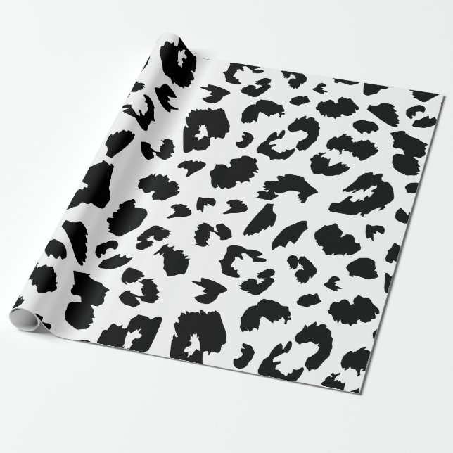 Papier Cadeau Empreinte de léopard noir et blanc (Déroulé)