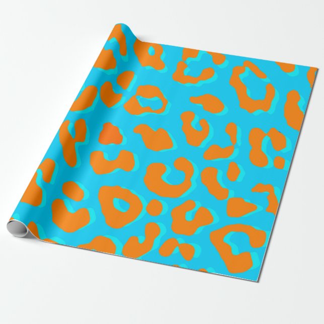 Papier Cadeau Empreinte de léopard Orange Bleu (Déroulé)