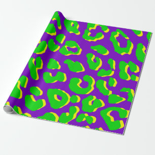 Papier Cadeau Empreinte de léopard vert violet jaune