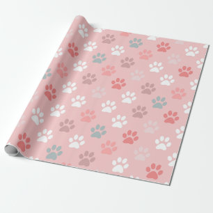 Papier Cadeau Empreinte de patte animal de compagnie - rose
