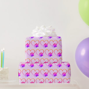 Papier Cadeau Empreinte de patte arc-en-ciel avec coeur