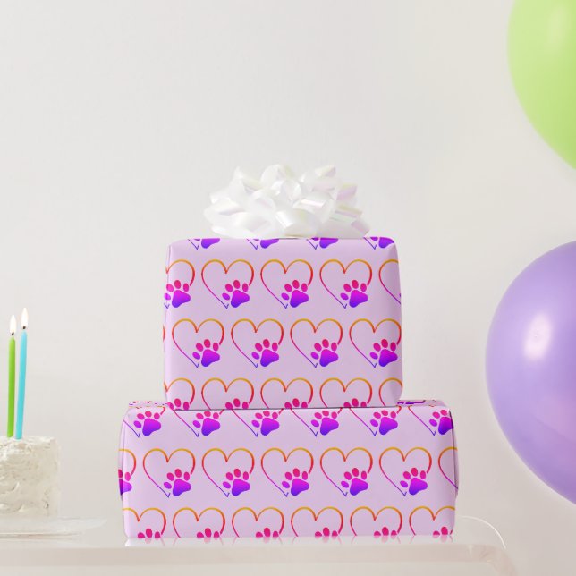 Papier Cadeau Empreinte de patte arc-en-ciel avec coeur (Cadeaux de fête)