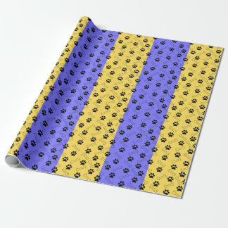 Papier Cadeau Empreinte de patte bleu et jaune