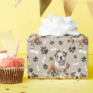 Papier Cadeau Empreinte de patte Bulldog et Motif d'os