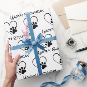 Papier Cadeau Empreinte de patte d'anniversaire avec coeur