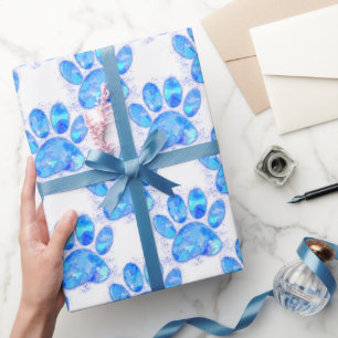 Papier Cadeau Empreinte de patte d'aquarelle bleu