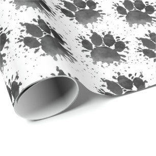 Papier Cadeau Empreinte de patte de chien à l'aquarelle Noir et