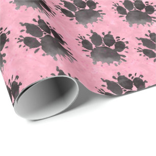 Papier Cadeau Empreinte de patte de chien à l'aquarelle noire mo