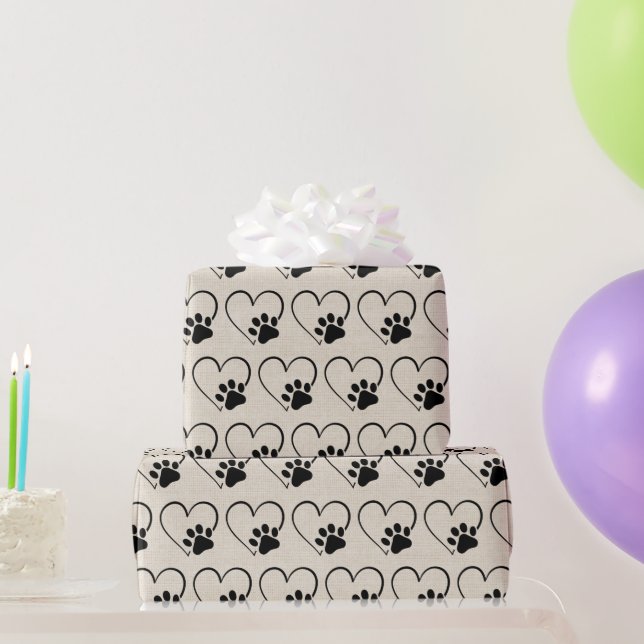 Papier Cadeau Empreinte de patte de chien avec coeur (Cadeaux de fête)